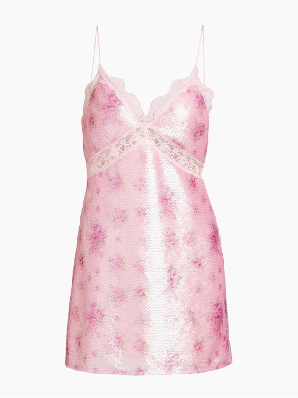 LoveShackFancy Pink Floral Lace-Trim Slip